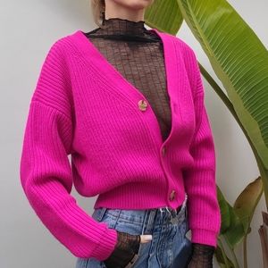 Zara Chunky Knit Cardigan. Bright Hot Pink. Size М